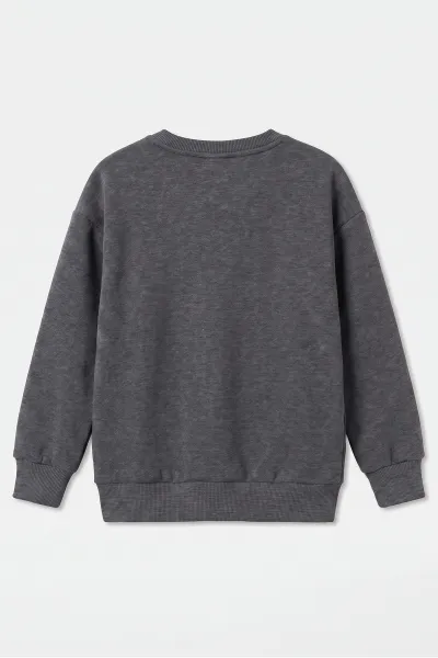 Füme (5-12 Yaş) Baskısız   Düz 3 İp Şardonlu Erkek Çocuk Sweatshirt 483590