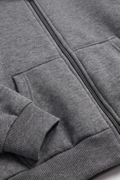 Füme (5-12 Yaş) Baskısız Fermuarlı Kapüşonlu 3 ip Şardonlu Erkek Çocuk Sweatshirt 483578