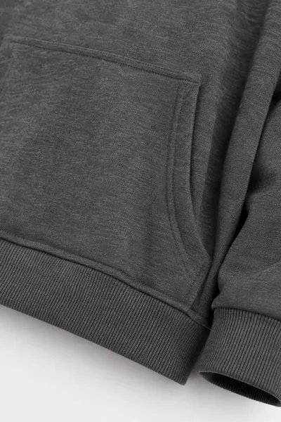 Füme (5-12 Yaş) Baskısız Kapüşonlu 3 İp Şardonlu Erkek Çocuk Sweatshirt 481765