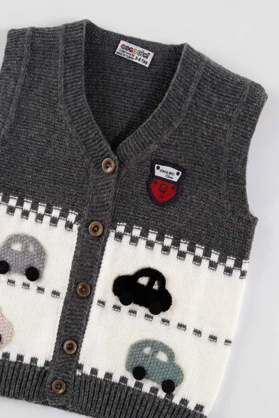Füme (5-8 Yaş) Araba Motifli  Erkek Çocuk Triko Yelek 474212