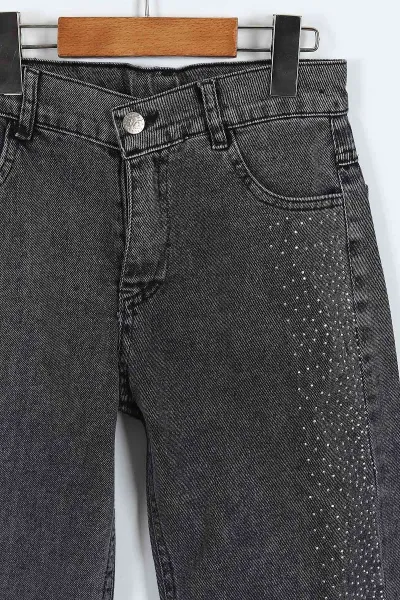 Füme (6-10 Yaş) Taş   Baskılı Bol Paça Kız Çocuk Kot Pantolon 415232