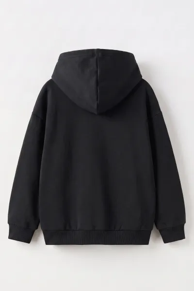 Füme (9-16 Yaş) Kapüşonlu İçi Şardonlu Erkek Çocuk Sweatshirt 500376