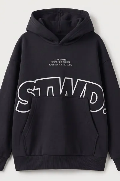 Füme (9-16 Yaş) Kapüşonlu İçi Şardonlu Erkek Çocuk Sweatshirt 500376