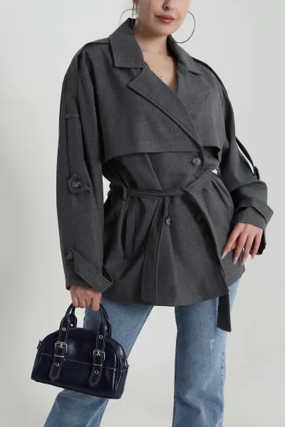 Füme Apolet Detay Oversize Bezayağı Kadın Trenç 485779