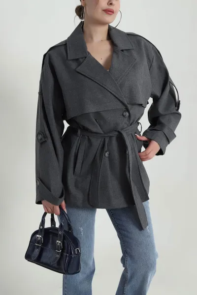Füme Apolet Detay Oversize Bezayağı Kadın Trenç 485779