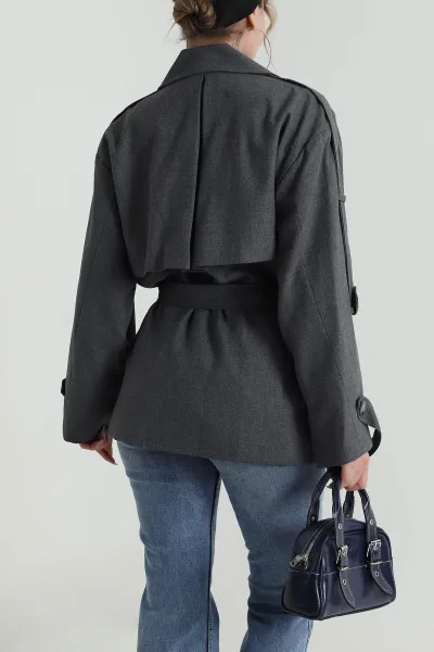 Füme Apolet Detay Oversize Bezayağı Kadın Trenç 485779