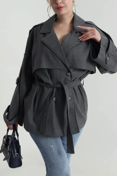 Füme Apolet Detay Oversize Bezayağı Kadın Trenç 485779