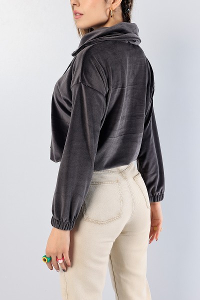 Füme Astronot Yaka Bayan Kadife Sweat 81288