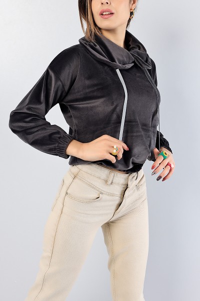Füme Astronot Yaka Bayan Kadife Sweat 81288