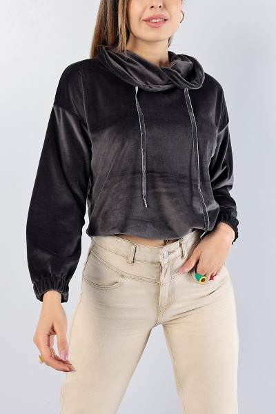 Füme Astronot Yaka Bayan Kadife Sweat 81288