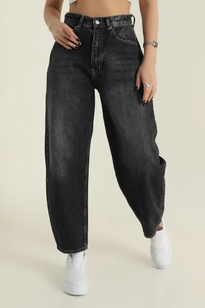 Füme Baggy Fit Barrel Kadın Kot Pantolon 423762