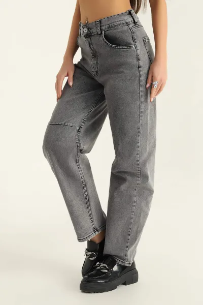 Füme Baggy Likralı Bayan Kot Pantolon 306876