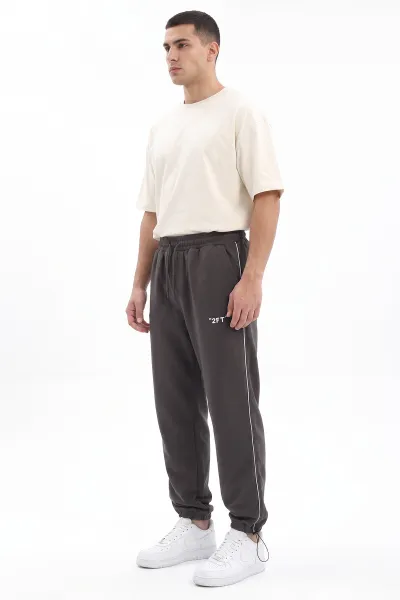 Füme Baggy Üç İp Şardonsuz Yan Kıl Biyeli Erkek Eşofman Altı 494525