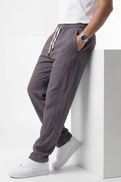 Füme Baggy Yıkamalı Belden Bağlamalı Erkek Pantolon 450172