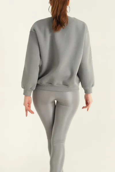 Füme Baskılı Şardonlu Bayan Sweat 320199