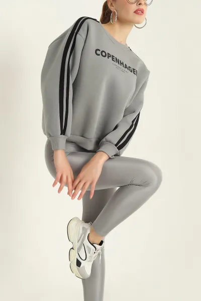 Füme Baskılı Şardonlu Bayan Sweat 320199
