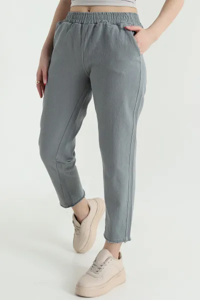 Füme Bel Lastikli Cep Detay Gabardin Kadın Pantolon 440780