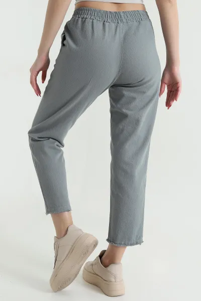 Füme Bel Lastikli Cep Detay Gabardin Kadın Pantolon 440780