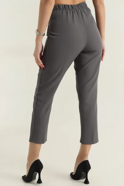 Füme Beli Lastikli Düğmeli Dabıl Kadın Havuç Pantolon 417729