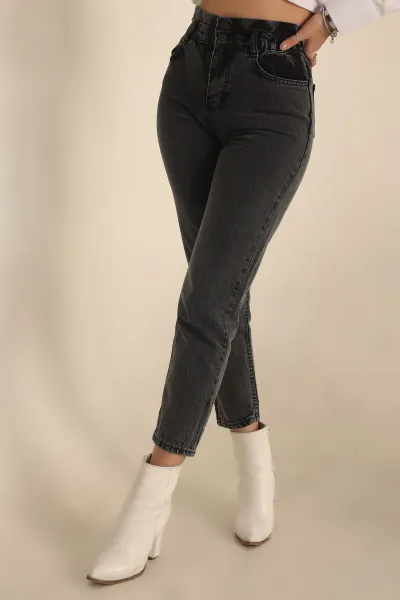 Füme Beli Lastikli Mom Bayan Kot Pantolon 232467