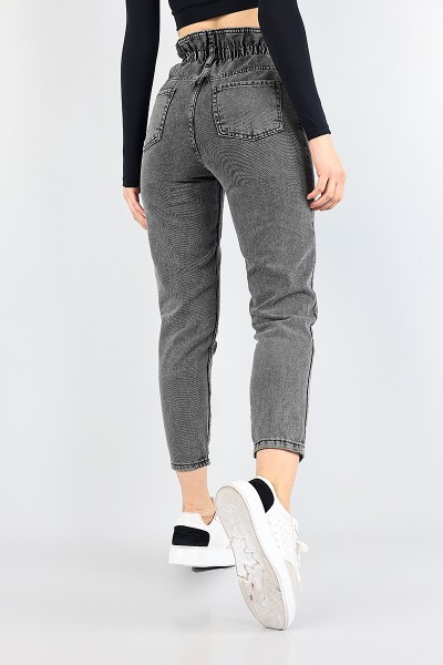 Füme Beli Lastikli Mom Bayan Kot Pantolon 88607