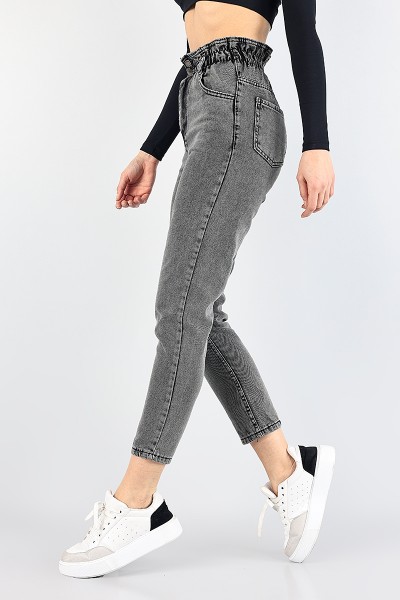 Füme Beli Lastikli Mom Bayan Kot Pantolon 88607