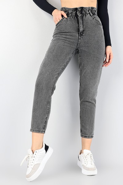 Füme Beli Lastikli Mom Bayan Kot Pantolon 88607
