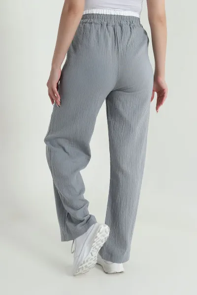 Füme Beli Lastikli Müslin Keten Kadın Pantolon 463636