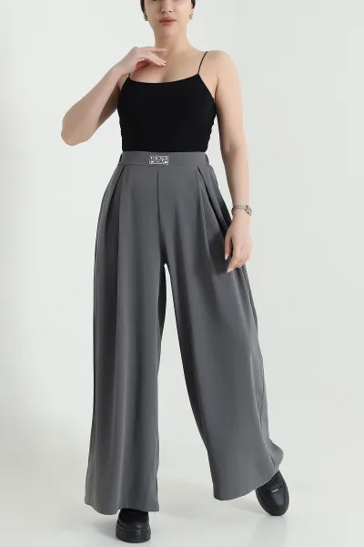 Füme Beli Lastikli Palazzo Kadın Poliviskon Pantolon 448562