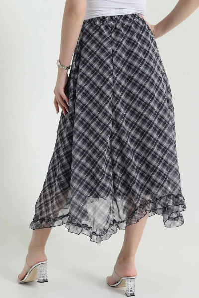 Füme Beli Lastikli Şifon Kadın Etek 457290