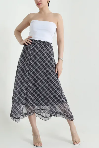 Füme Beli Lastikli Şifon Kadın Etek 457290