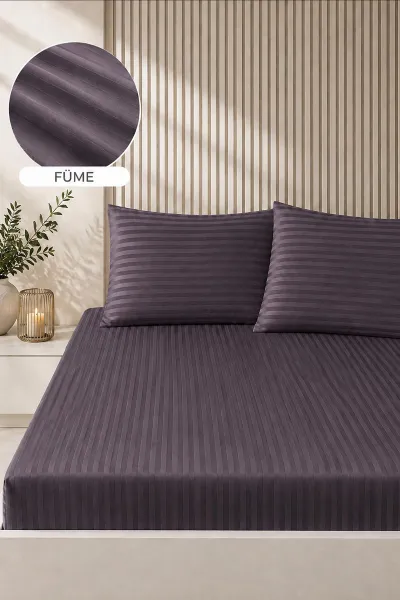 Füme Bella Home 160x200 Cm Çift Kişilik Çizgili Saten Çarşaf Seti 483033