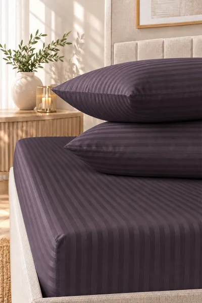 Füme Bella Home 160x200 Cm Çift Kişilik Çizgili Saten Çarşaf Seti 483033