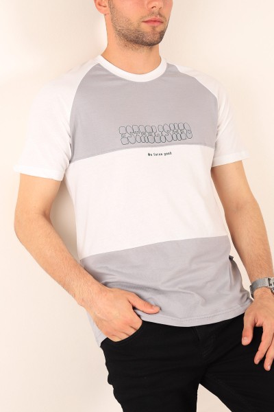 Füme Beyaz Oversize Reglan Kol Yazı Detay Erkek Tişört 182284