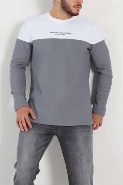 Füme Beyaz Regular Fit Kabartma Baskılı Erkek Sweatshirt 305871