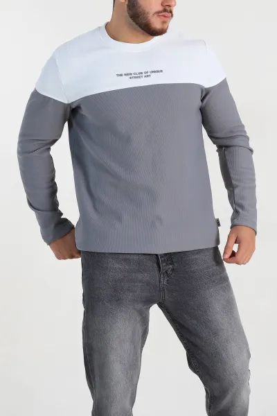 Füme Beyaz Regular Fit Kabartma Baskılı Erkek Sweatshirt 305871