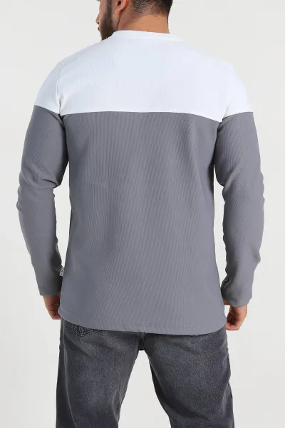 Füme Beyaz Regular Fit Kabartma Baskılı Erkek Sweatshirt 305871