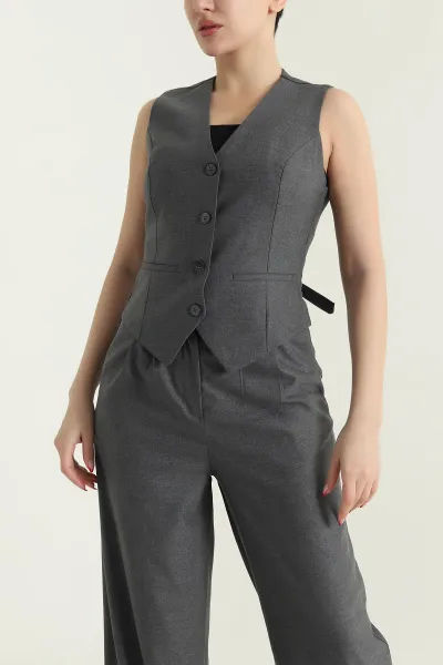Füme Bezayağı Yelek Pantolon Kadın İkili Takım 431059