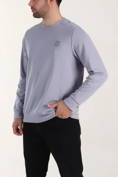 Füme Bisiklet Yaka Likralı Erkek Sweatshirt 410582