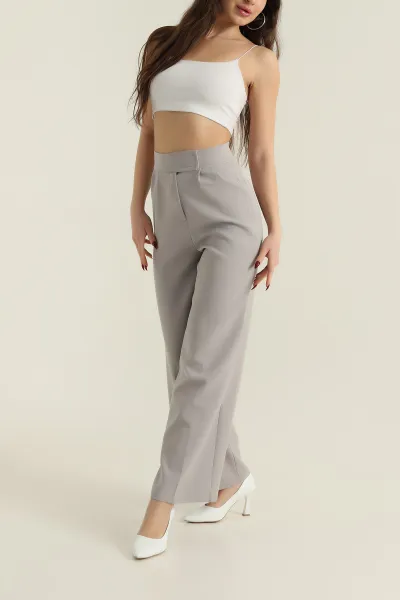 Füme Cırtlı Kapama Kemerli Kadın Pantolon 422045