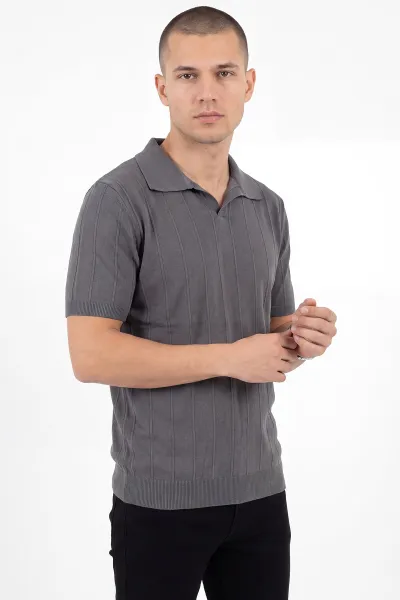 Füme Çizgili Polo Yaka Erkek Triko Tişört 462190