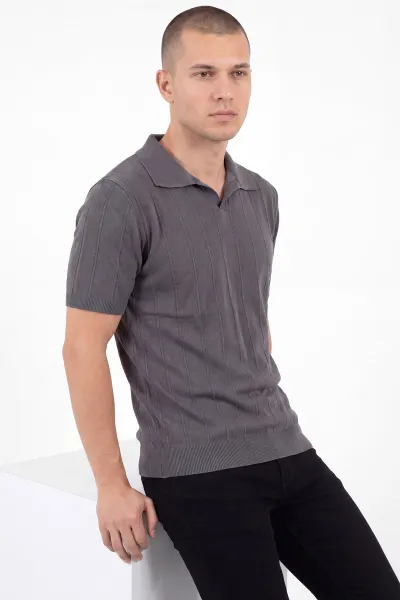 Füme Çizgili Polo Yaka Erkek Triko Tişört 462190