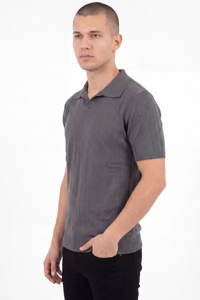 Füme Çizgili Polo Yaka Erkek Triko Tişört 462190
