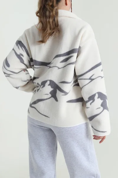 Füme Desenli Uzun Kollu Teddy Kadın Sweat 482455