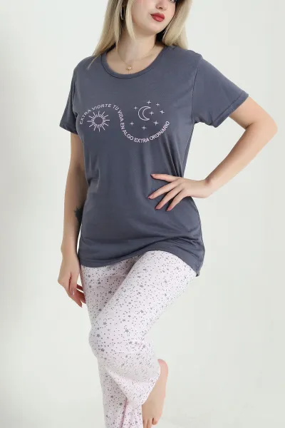 Füme Desenli Viskon Kadın Pijama Takımı 466623