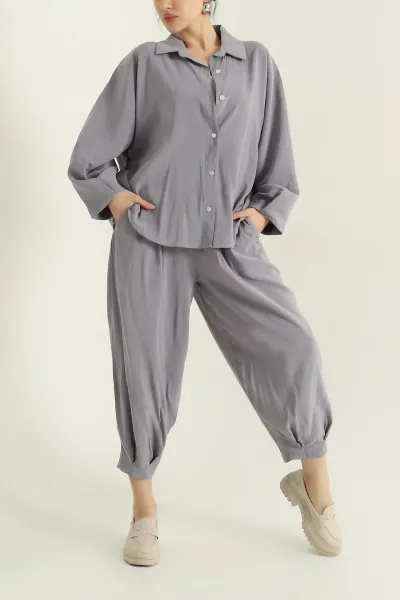Füme Dokuma Modal Şalvarlı Kadın İkili Takım 357361