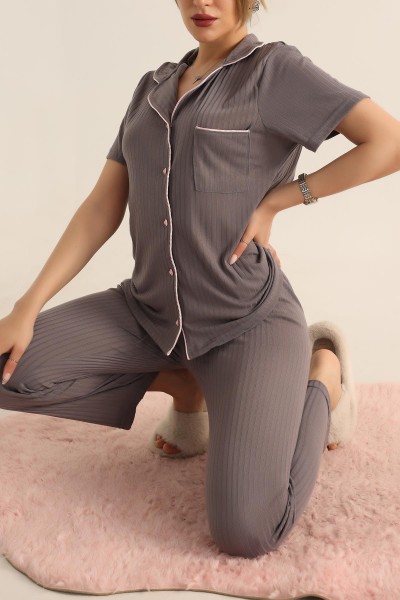 Füme Düğmeli Bayan Pijama Takımı 181838