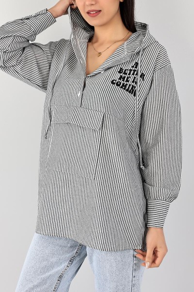Füme Düğmeli Gofre Kumaş Tunik 101607
