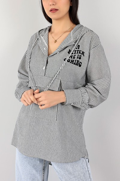Füme Düğmeli Gofre Kumaş Tunik 101607