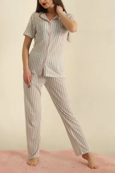 Füme Düğmeli Viskon Bayan Pijama Takımı 251604